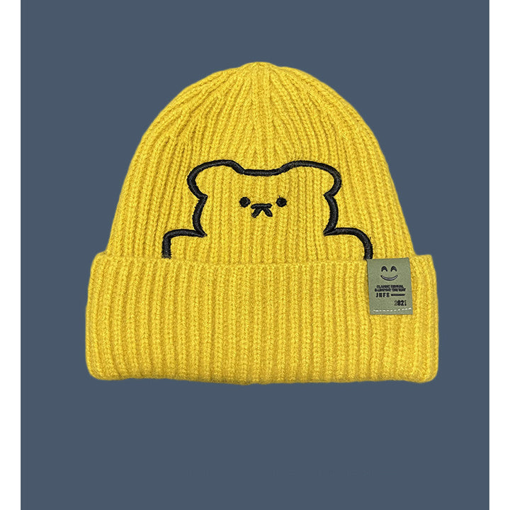 Embroidery Cute Cartoon Bear Knitted Hat Women