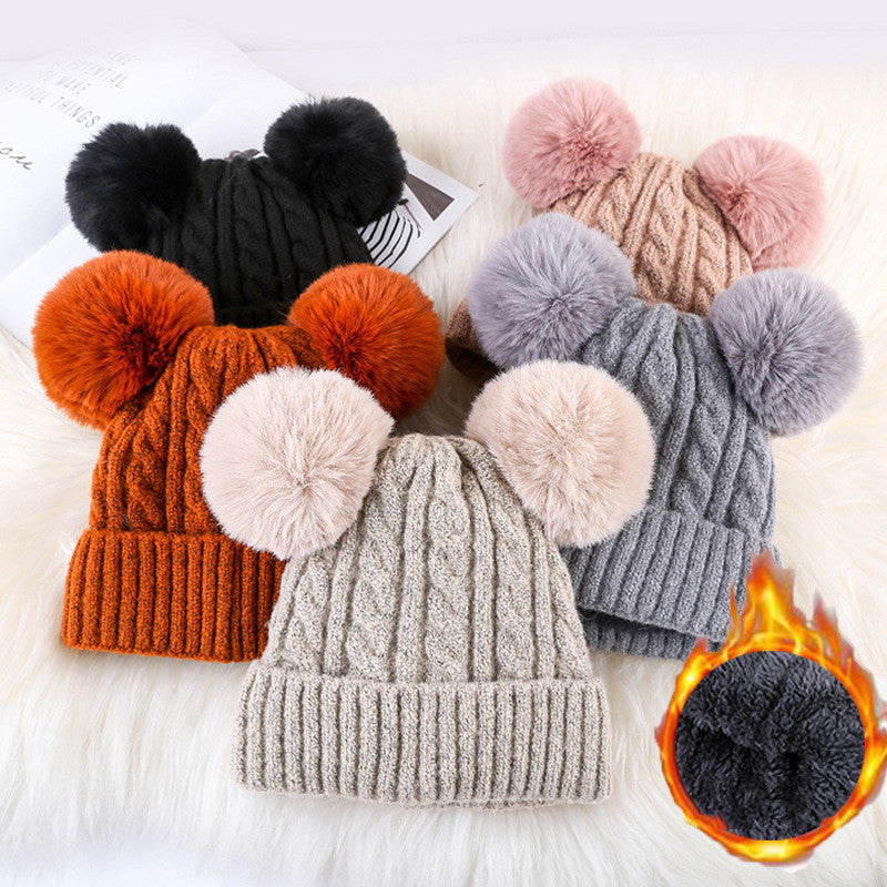 Ladies Fleece Double Fur Ball Personalized Warm Hat